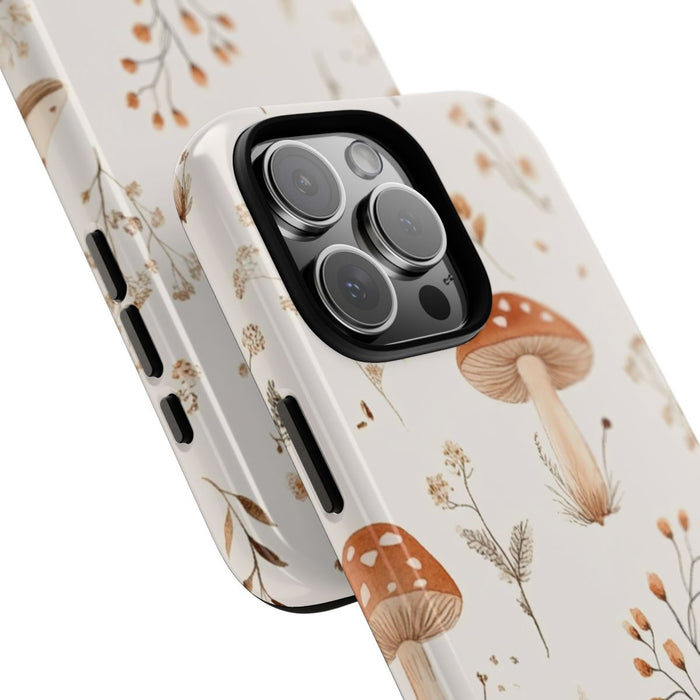 Bruine en Beige Paddenstoelen met Bloemrankenpatroon