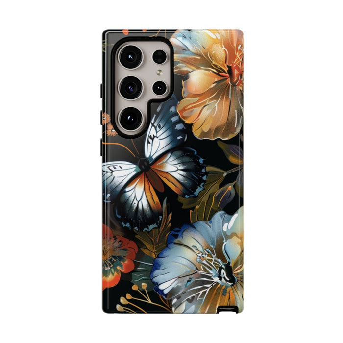 Vlinders en Bloemenpatroon op Zwart