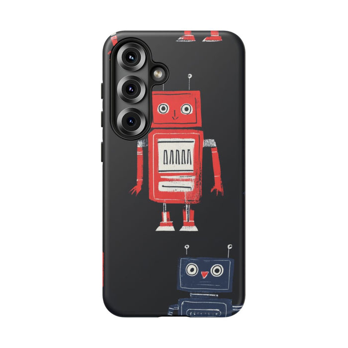 Retro Robotpatroon in Rood en Blauw