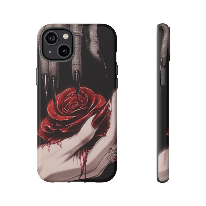 Donkere Gotische Handen met Bloedrode Roos