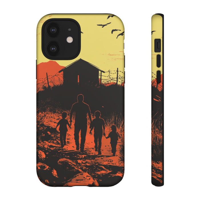 Gezin op Weg naar Prikkeldraadomheining