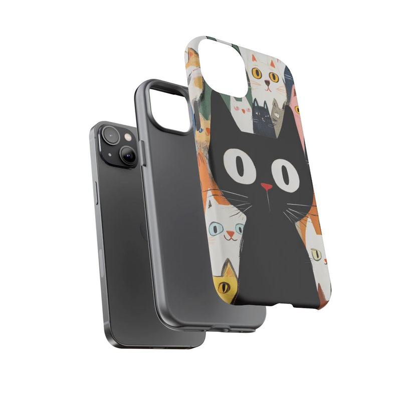 Grote Zwarte Kat met Kleurrijke Cartoonkatten