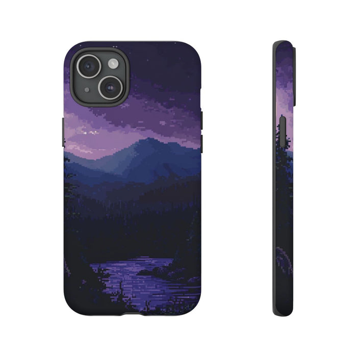 Pixel Art Nachtlandschap met Maan en Rivier