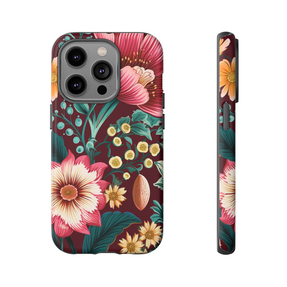 Botanisch Bloemenpatroon in Amber en Teal