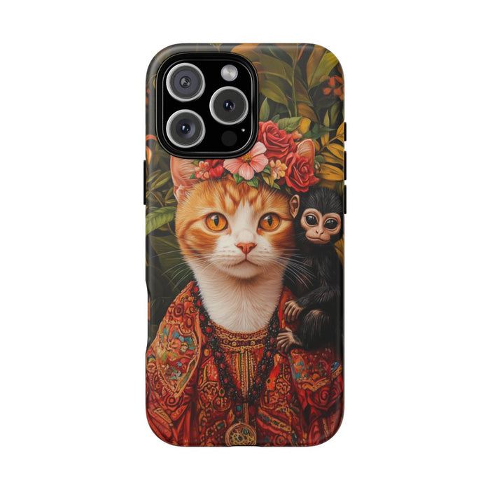 Gemberkleurige Kat met Bloemenkroon en Aapje