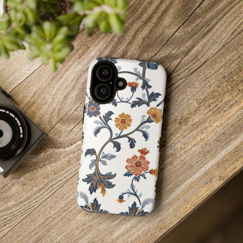 Retro Bloemenpatroon in Blauw en Oranje