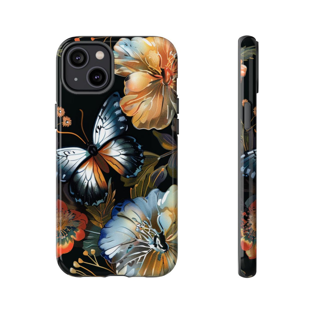 Vlinders en Bloemenpatroon op Zwart