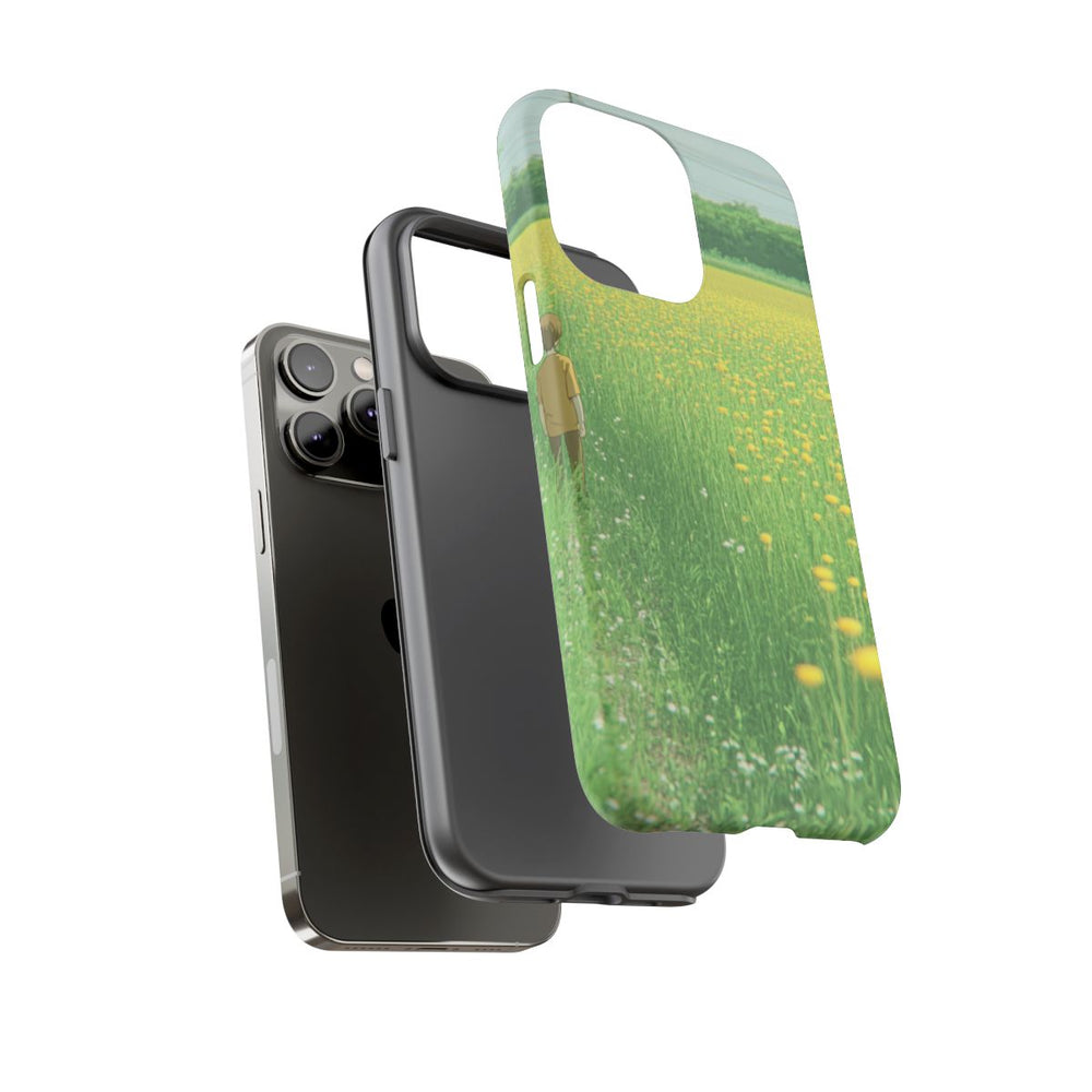 Jongen Wandelt Door Geel Bloemenveld