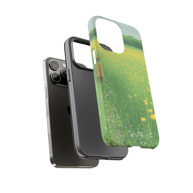 Jongen Wandelt Door Geel Bloemenveld