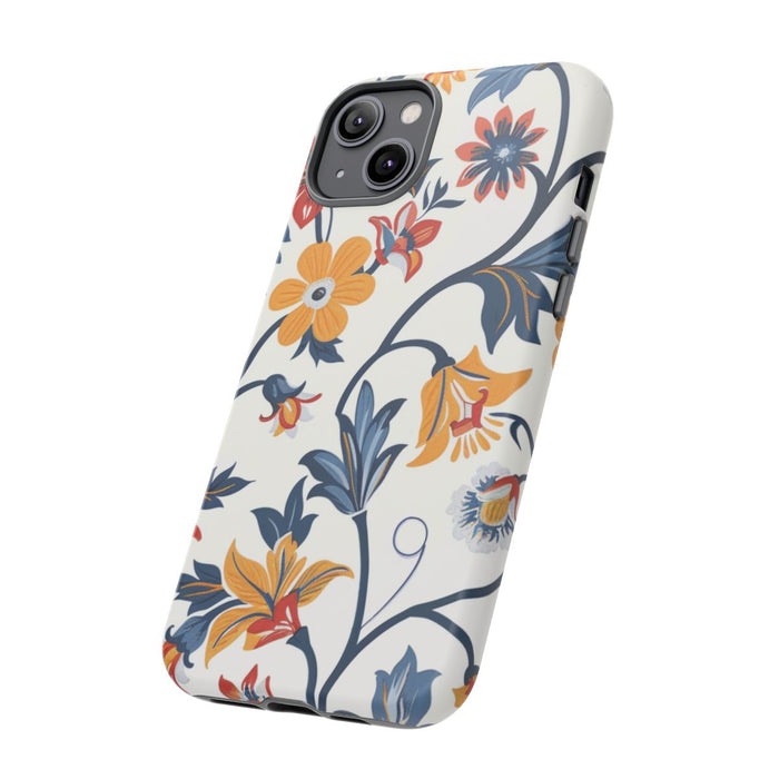 Retro Bloemenpatroon in Blauw, Rood en Geel
