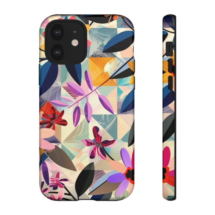 Kleurrijk Bloemenmotief met Geometrisch Patroon