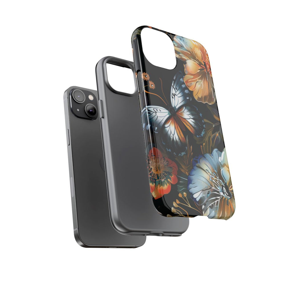 Vlinders en Bloemenpatroon op Zwart