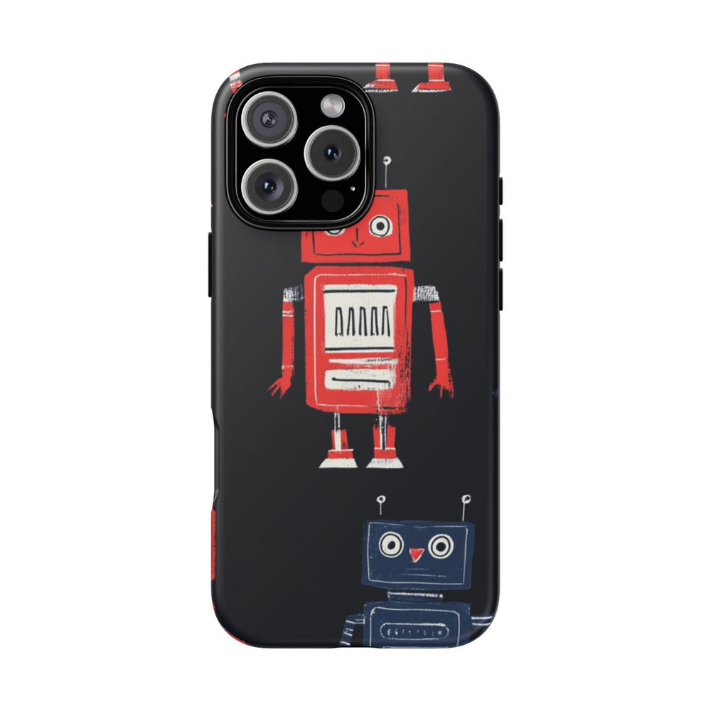 Retro Robotpatroon in Rood en Blauw