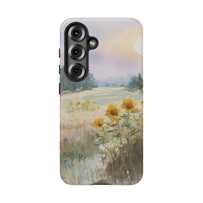 Zonnebloemen in een Pastelkleurig Landschap