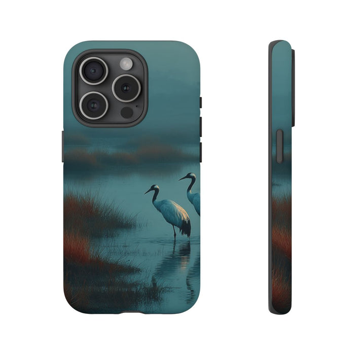 Twee Kraanvogels in Mistig Moeras