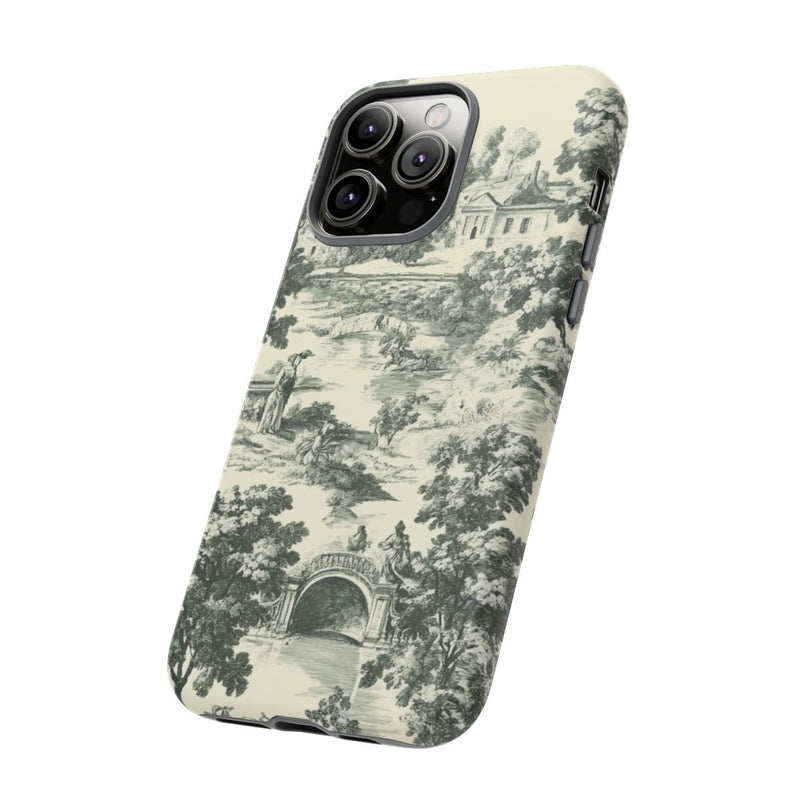 Landelijk Toile-Patroon met Bomen en Figuren