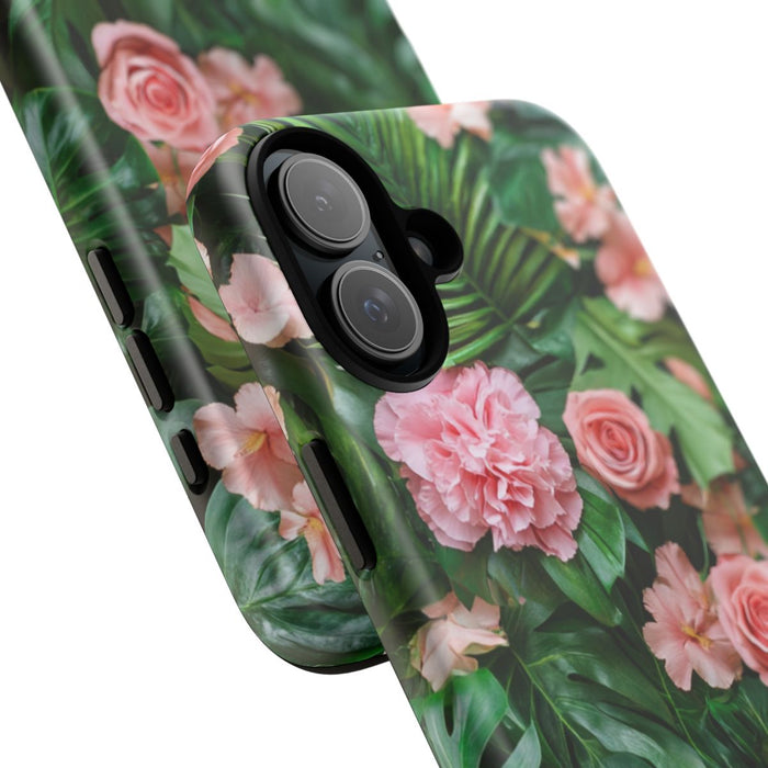 Roze Rozen en Tropische Bladeren Patroon