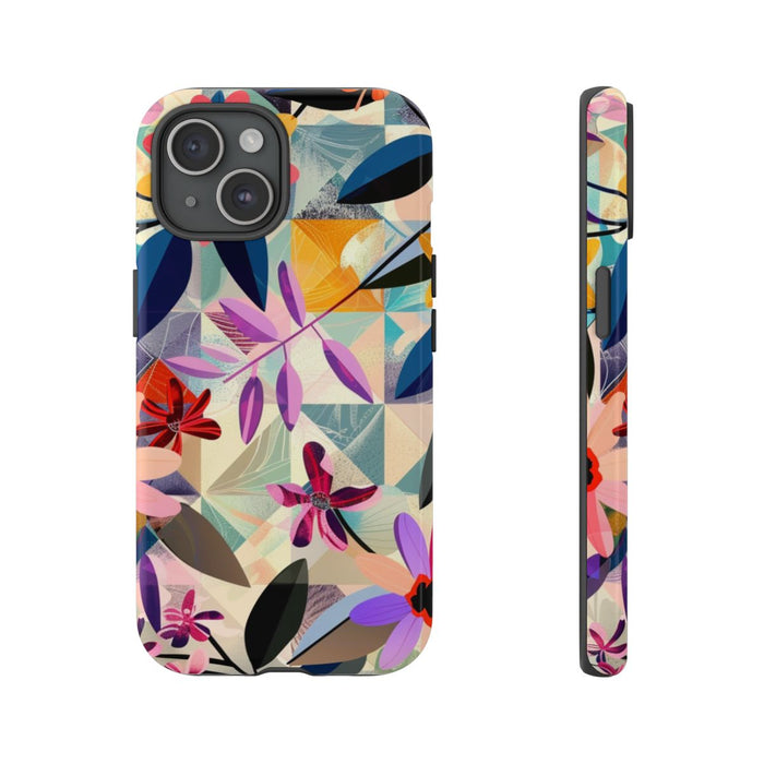 Kleurrijk Bloemenmotief met Geometrisch Patroon