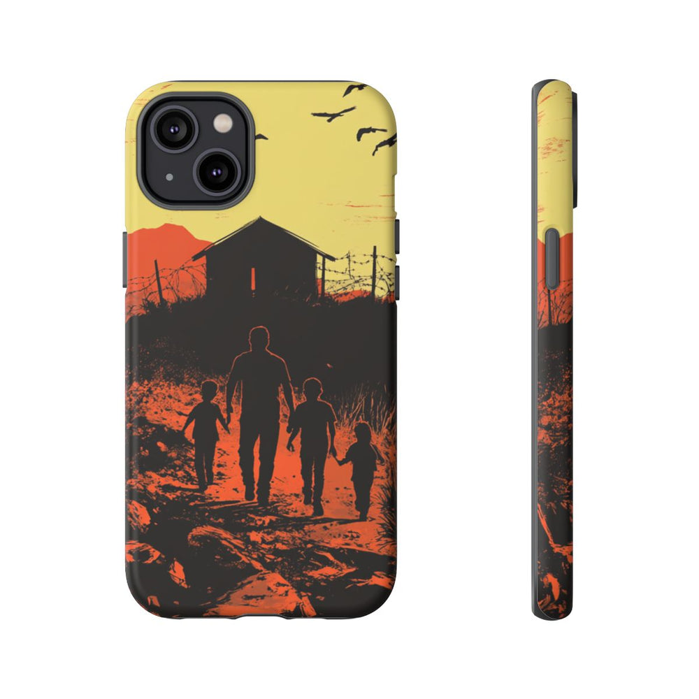 Gezin op Weg naar Prikkeldraadomheining