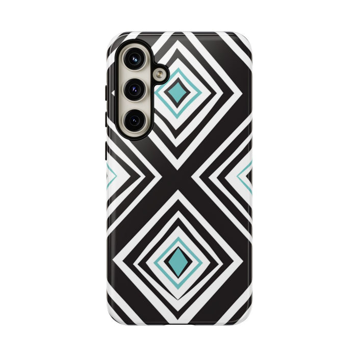 Geometrisch Zwart-Turquoise Diamantpatroon