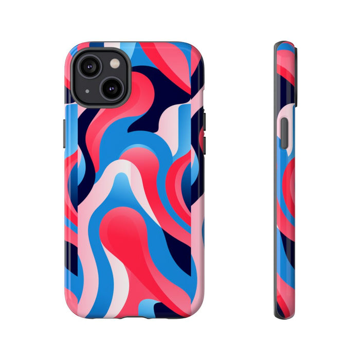 Blauw-Rood Abstract Golvend Patroon