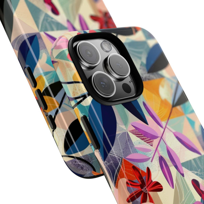 Kleurrijk Bloemenmotief met Geometrisch Patroon