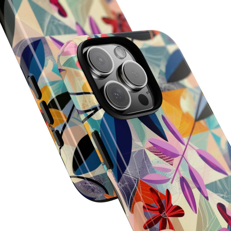 Kleurrijk Bloemenmotief met Geometrisch Patroon