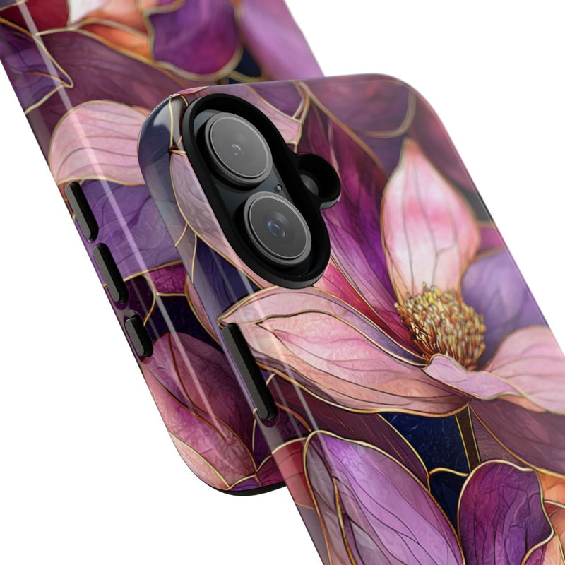 Paarse Magnolia Bloemen in Glas-in-lood