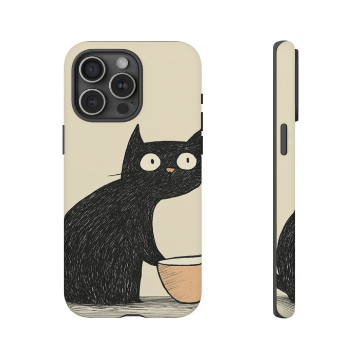 Zwarte Kat met Kom Illustratie