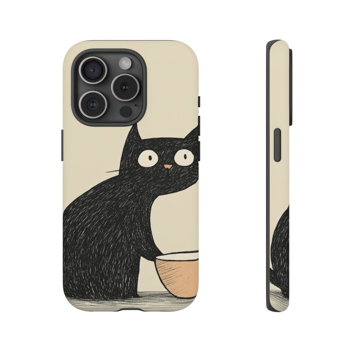Zwarte Kat met Kom Illustratie
