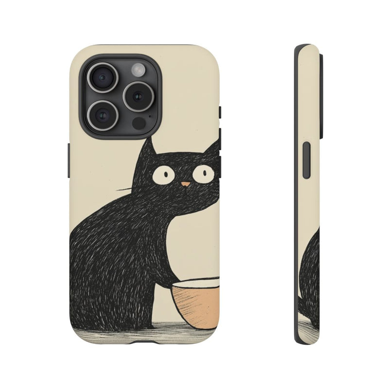 Zwarte Kat met Kom Illustratie