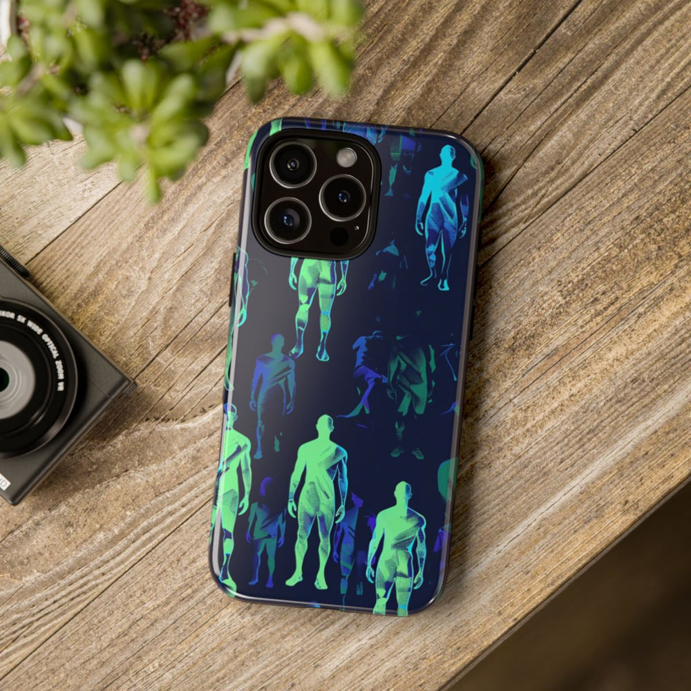 Blauw-Groene Neon Figurenpatroon