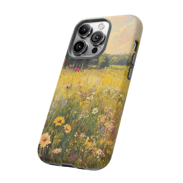 Zonnige Bloemenweide met Landschap