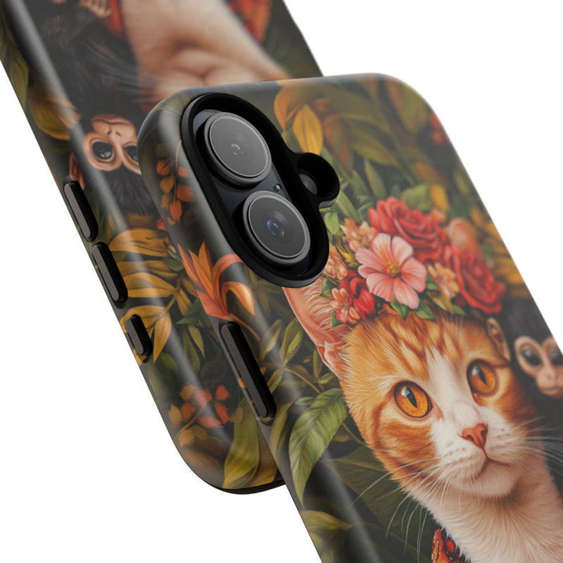 Gemberkleurige Kat met Bloemenkroon en Aapje