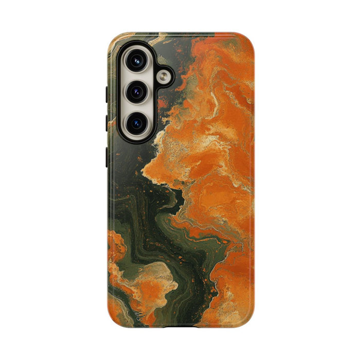 Abstract Patroon in Gebrand Oranje en Olijfgroen