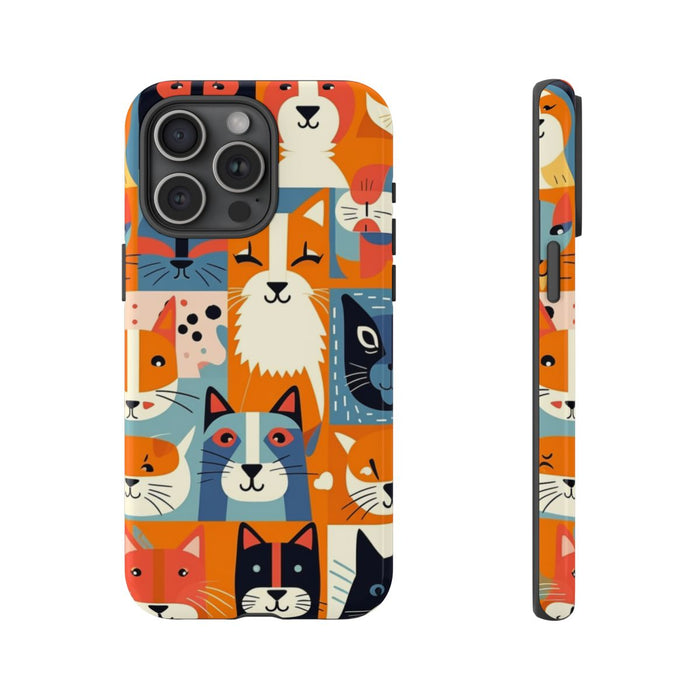 Vrolijke Kattenkopjes in Kleurrijk Patroon