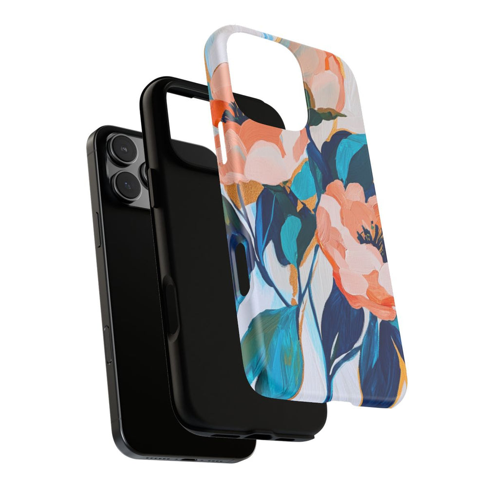 Abstracte Perzikbloemen met Blauwe Bladeren