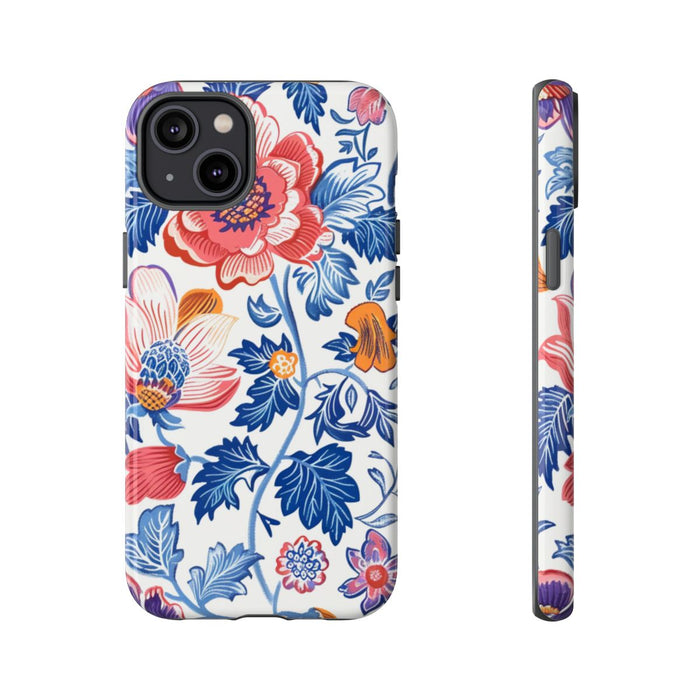 Kleurrijk Bloemenpatroon met Blauwe Bladeren