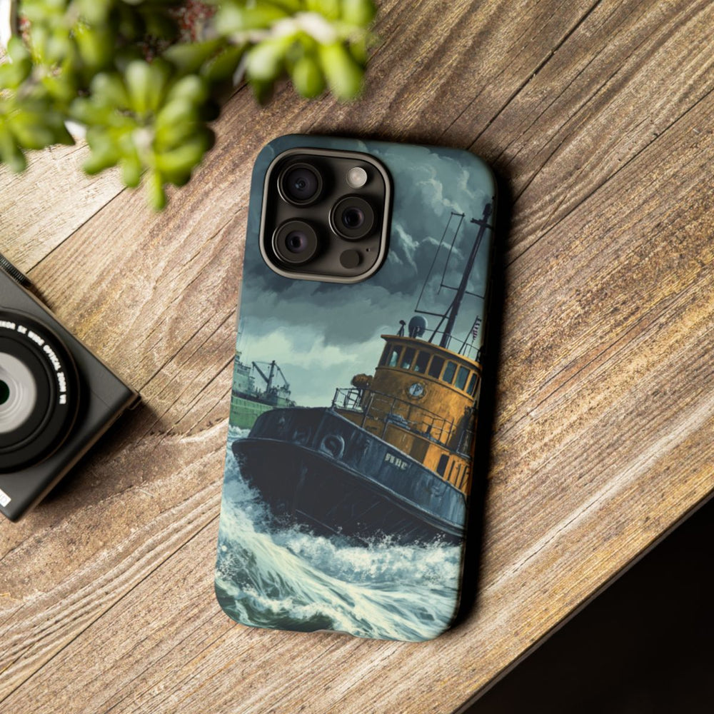 Sleepboot Sleept Vrachtschip op Woeste Zee