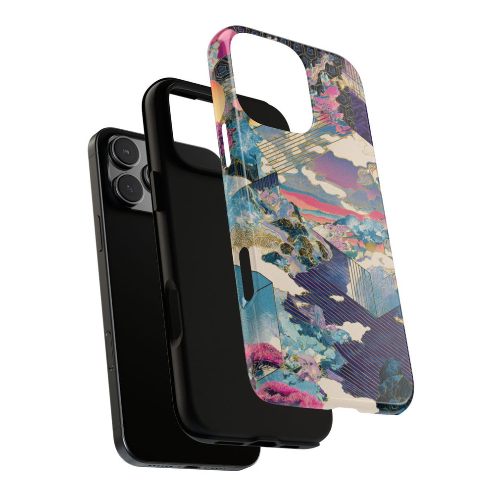 Abstracte Geometrische Landschap met Roze Bomen