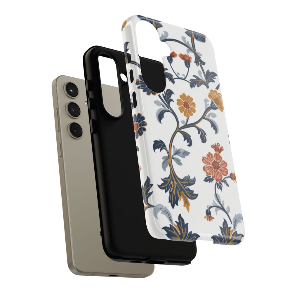 Retro Bloemenpatroon in Blauw en Oranje