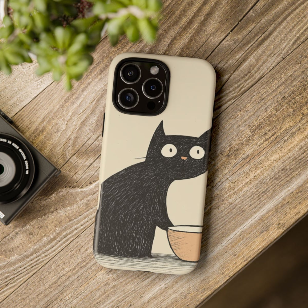 Zwarte Kat met Kom Illustratie