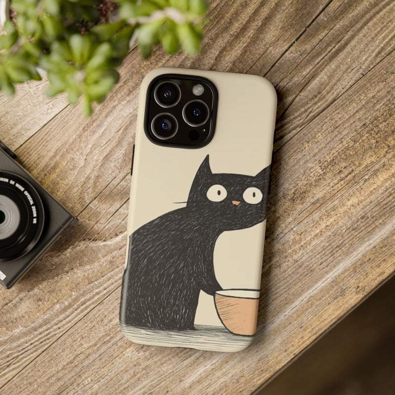 Zwarte Kat met Kom Illustratie