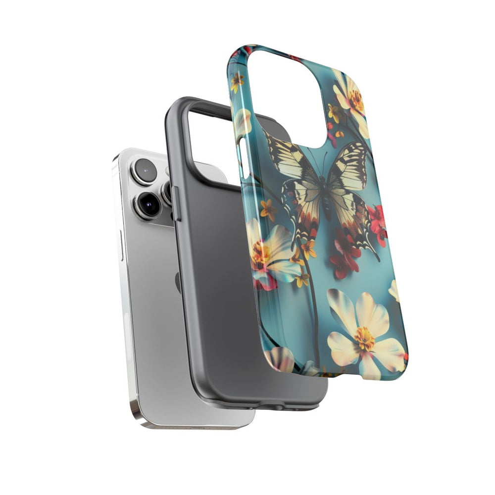 Vlinder en Bloemenpatroon op Blauw