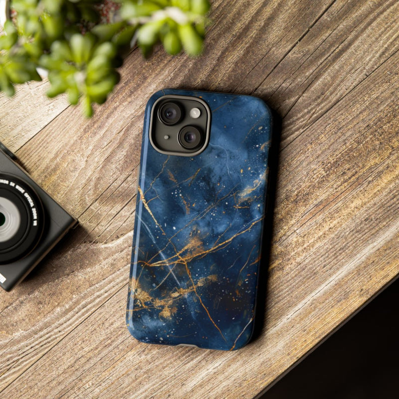 Blauw Marmerpatroon met Gouden Adering