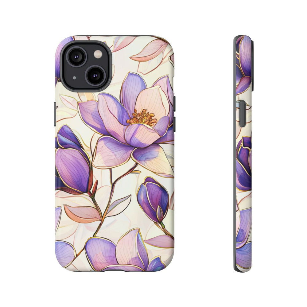 Paarse Magnolia’s in Glas-in-loodpatroon