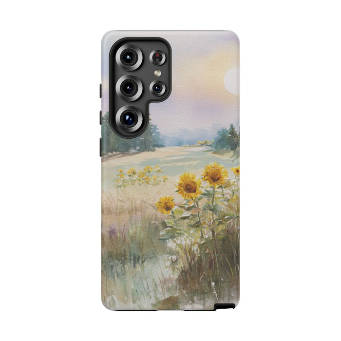 Zonnebloemen in een Pastelkleurig Landschap