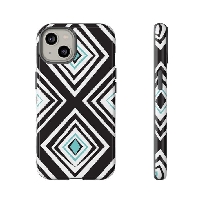 Geometrisch Zwart-Turquoise Diamantpatroon