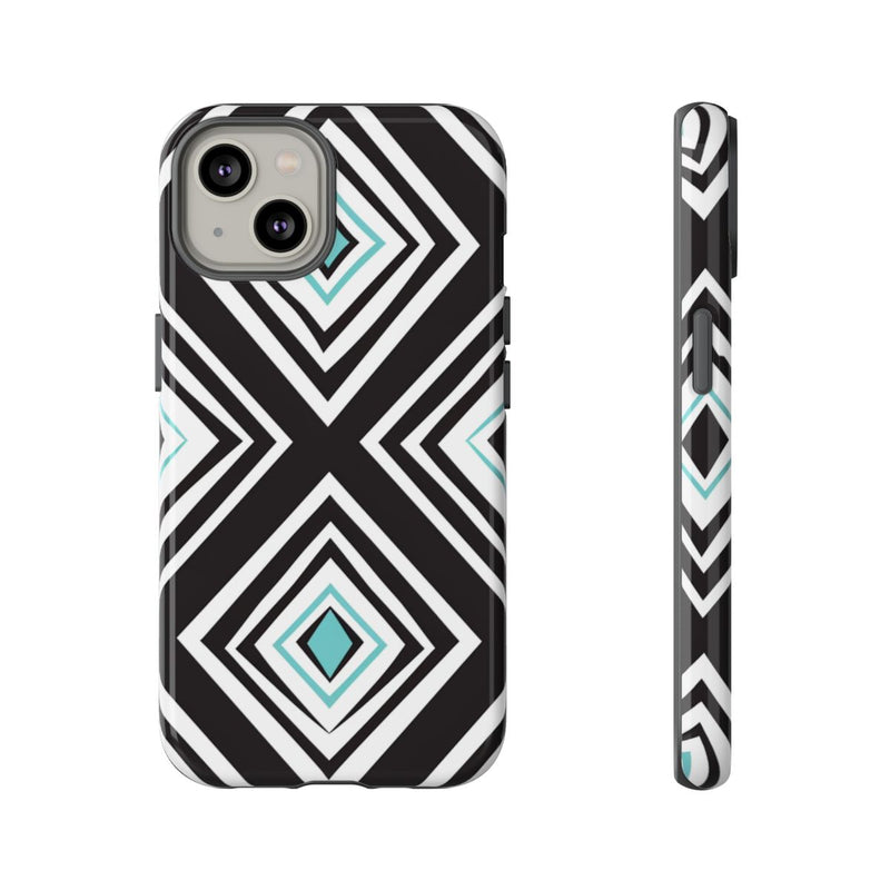 Geometrisch Zwart-Turquoise Diamantpatroon