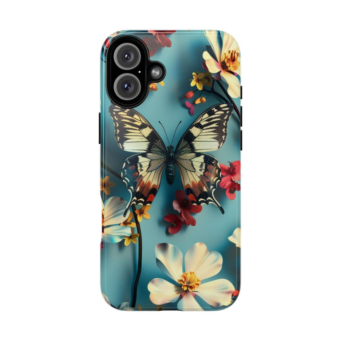 Vlinder en Bloemenpatroon op Blauw